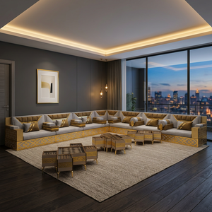 Conjunto de Sala de Estar Tradicional Árabe Majlis |   Mueble Modular Extensible y Plegable de Tela con Diseño Tufted Antiguo |   Personalizable |   Envío Gratuito a Todo el Mundo - Product Image 3