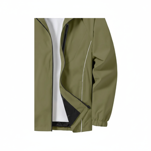 Veste Safari d'été décontractée pour hommes, col montant mince, capuche zippée, couleur vintage bloquant, lettre en relief OEM, conception de poche en tissu - Product Image 1