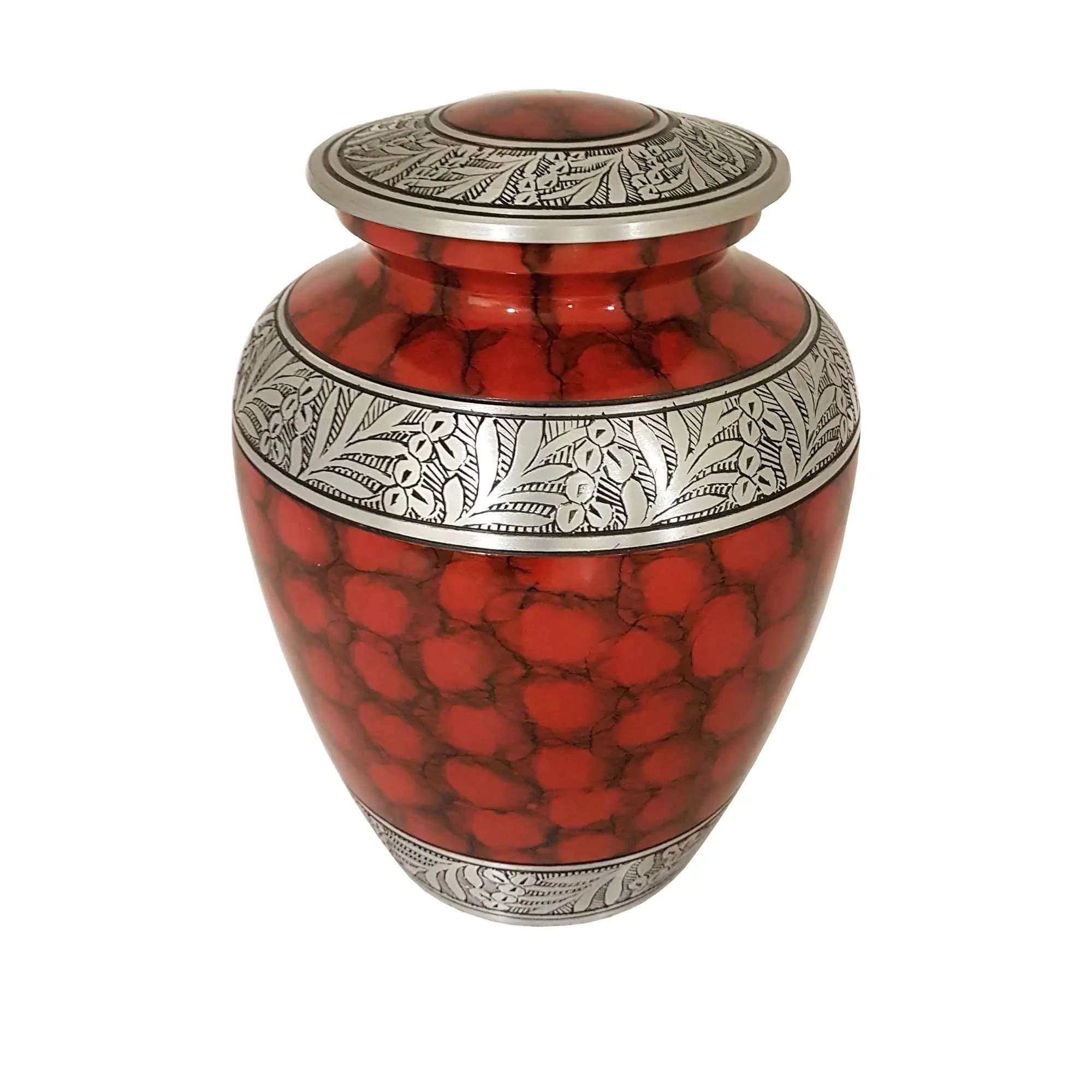 Vintage Design Cremation Urn for Human Ashes Fine Quality Red Fire Work Design with floral Engraved