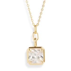 Kalung modis kalung persegi liontin zirkonia perak murni 925 berlapis emas 14K kustom - Product Image 1