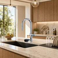 Keran Dapur Modern dengan Pembersih Gelas Terintegrasi, Tuas Tunggal, Krom, Baja Tahan Karat 304, Keran Mixer Wastafel Dapur OEM ODM Cup