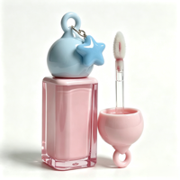 Tube de brillant à lèvres en plastique rose carré avec bouchon à boucle, conteneur vide pour brillant à lèvres, emballage cosmétique personnalisé