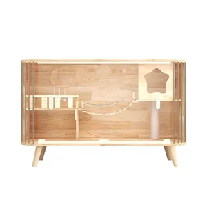 Nid de villa en bois massif personnalisé moderne et luxueux pour chat Cage en bois pour animaux de compagnie Maison pour animaux de compagnie naturelle à cadre en bois Meubles pour animaux de compagnie