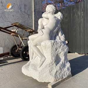 Coppia di marmo bianco intagliato a mano decorazione da giardino all'aperto statua scultura - Product Image 4