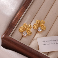 Anting-anting stud zircon tetesan air bunga romantis, perhiasan mewah terjangkau anti-korosi berlapis emas 18k dari baja tahan karat Myneck