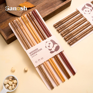 SANOSH Bacchette in Legno 100% Ecologiche, 5 Paia con Motivo <span class=keywords><strong>Panda</strong></span> alla Moda, 5 Colori Assortiti per Regali Aziendali - Product Image 1