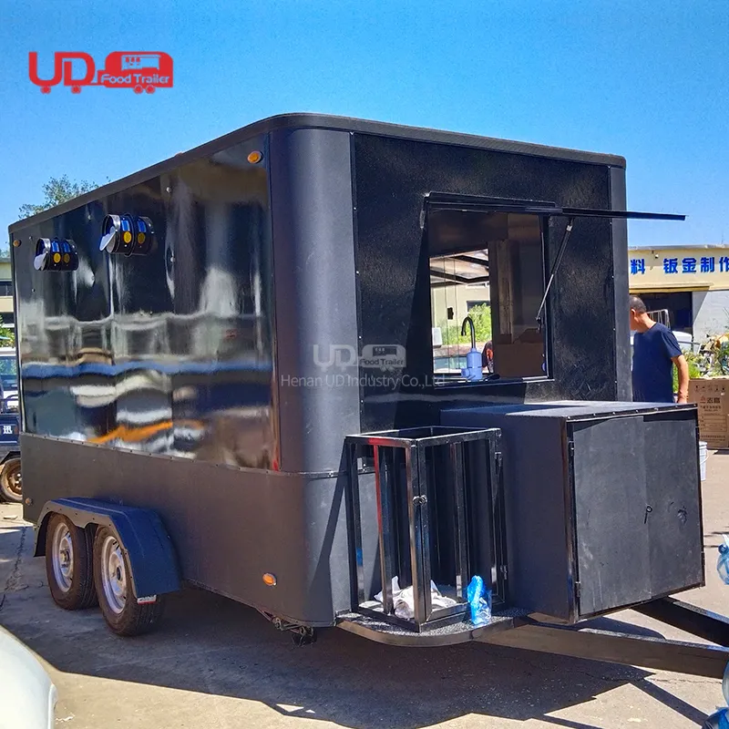 Custom 4m Dining Car concessione Catering Food Trailer Usa Ice Cream Hotdog Food Cart Black Square Mobile Food Truck