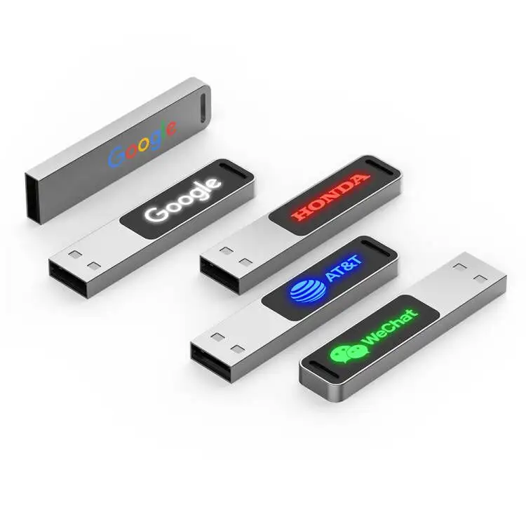 Popolare bella chiavetta USB in metallo con chiavetta USB piatta con Logo a Led 3.0