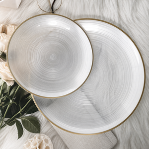 Assiette de mariage en plastique PS de luxe, sans BPA, de qualité alimentaire, avec bord doré, couleur personnalisée, 7/10 pouces, spirale, jetable - Product Image 3