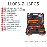 Ensemble d'outils professionnels en plastique OEM de 13 pièces, kit d'outils portables, étui rigide, garantie de 3 ans, entretien quotidien de la maison, bricolage