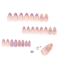 Ongles à presser en acrylique rose nude, forme amande, avec fleurs 3D, effet œil de chat brillant, élégants et luxueux, pour mariée et usage quotidien, commande en gros