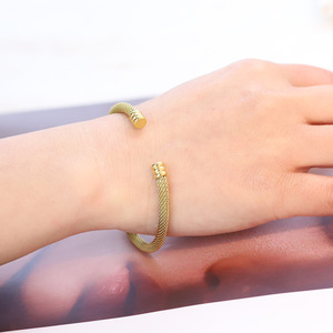 Bracelet ouvert en fil d'acier inoxydable 5 mm, bijoux pour femmes, cadeau, forme ronde, couleur argent or, origine Yiwu SU1275 - Product Image 2