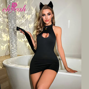 Animal Babydoll adulto uniforme Cosplay Lencería Sexy disfraces ver a través <span class=keywords><strong>de</strong></span> malla negro Sexy gato chica <span class=keywords><strong>disfraz</strong></span> conjunto con medio resbalones - Product Image 3