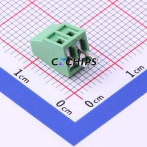 DG308-2.54-02P-14-00A(H) Screw Terminal Block Through hole Component (THT),P=2.54mm Connector 1x2P 2.54mm Green Through Hole - Product Image 1