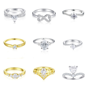 Bague de fiançailles Tonglin S925 en argent sterling plaqué rhodium, style hip-hop, avec halo de zircone cubique taille ronde et pavé - Product Image 1