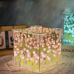 수제 DIY 거울 튤립 3D LED 야간 조명 따뜻한 색상 미니 USB 침실 홈 장식용 AAA 배터리로 구동 - Product Image 2