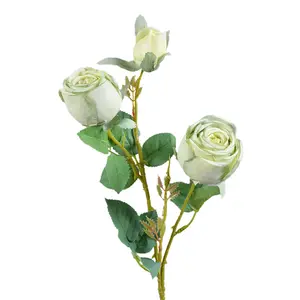 Nuovo arrivo 3 teste rosa reale unico ramo di seta artificiale latte bianco rosa fiori a gambo lungo per il matrimonio di San Valentino