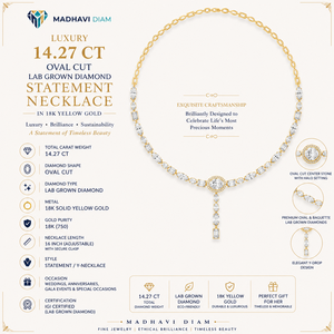 Luxury 14.27 Carat Oval Cut Lab Grown Diamond <b>Statement</b> <b>Necklace</b> in 18K Yellow Gold - Product Image 1