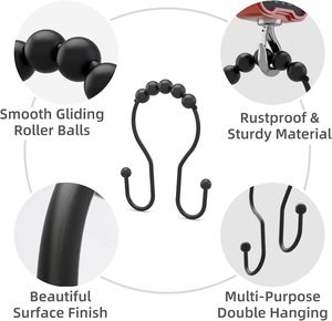 Crochets de rideau de douche double face, anneaux métalliques de salle de bain, ensemble en acier inoxydable antirouille pour hôtel et maison - Product Image 4