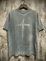 T-shirt graphique gothique surdimensionné pour homme, manches courtes, col rond, en jersey de coton, imprimé avec logo sur le devant, style vieilli