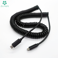 Kabel Spiral PU 5 inti kustom kabel pengisi Data PU Tipe C ke USB C kabel pengisi daya Data USB Tipe C kabel PU
