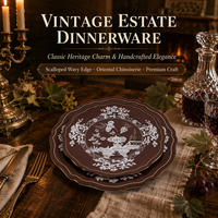 Assiettes de Présentation en Porcelaine Marron Espresso, Ensemble de 6,5, 8, 10,5 et 12 Pouces, Bord Doré Festonné, pour Location de Vaisselle de Mariage et Banquet d'Automne