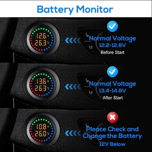 Đồng hồ đo pin chống nước <span class=keywords><strong>12V</strong></span>/24V với cảm biến nhiệt độ màn hình <span class=keywords><strong>LED</strong></span> Kỹ Thuật Số Kép cho ứng dụng ô tô/hàng hải (xếp hạng IP67) - Product Image 5
