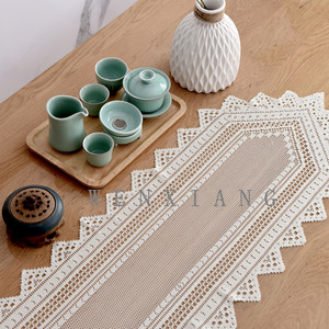 European Minimalist Hollow Lace Table Runner Rectangle Beige Polyester Home Decor - Product Image 2