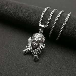 Collar con Colgante de Pistola y Cabeza de León Estilo Hip Hop, Acero Inoxidable, Chapado en Oro, Joyería para Hombre, Regalo - Product Image 3