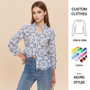 Camisa Informal Chic Boho de Algodón Tejido con Manga Larga y Estampado Simple <span class=keywords><strong>para</strong></span> Fiestas Nocturnas en la Playa o Bodas - Product Image 1