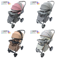 Poussette pliable pour bébés avec poignée réversible, position assise et allongée, double plateau pliable, roues arrière personnalisées, vente en gros