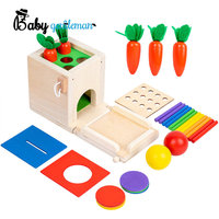 Boîte d'activités Montessori multifonctionnelle en bois, jouet éducatif 4-en-1 Récolte de carottes et jeu de monnaie pour tout-petits Vente en gros Z12657D