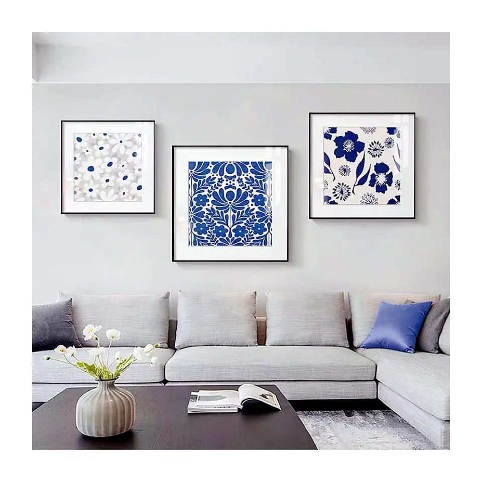 Абстрактный пейзаж Синий цветок с белой картой Холст плакат живопись гостиная спальня настенный висит