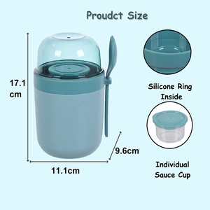 กล่องข้าวพลาสติกน่ารัก 4 ช่อง ป้องกันการรั่วซึม ปลอดสาร BPA สำหรับอาหารเช้า อาหารกลางวัน พร้อมฝาและช้อน สำหรับเด็ก ใส่ข้าวโอ๊ต โยเกิร์ต - Product Image 6