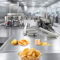Industriële automatische aardappelchipsmachine met ultradunne snijtechnologie voor de verwerking van gearomatiseerde snacks in een fabriek met PLC-besturing.