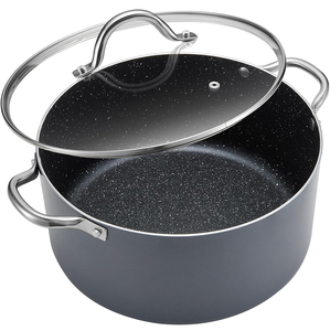 Cocotte hollandaise de haute qualité 6Qt avec couvercle en verre, revêtement céramique antiadhésif marbré, compatible lave-vaisselle, poignées en acier inoxydable, compatible gaz - Product Image 1