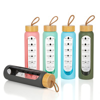 Bouteille d'eau sport grande capacité écologique en verre borosilicate avec couvercle en bambou et manchon isolant en silicone, compatible lave-vaisselle et micro-ondes
