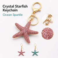 Porte-clés en émail et strass, breloque animaux marins, crabe, étoile de mer, hippocampe, requin, pendentif de sac en cristal