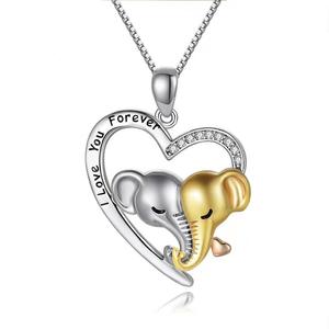 Wholesale Valentine's Gift Jewelry Romantic Gold Plated Lucky <b>Double</b> Elephant Heart Pendant <b>Necklace</b> for Women Men - Product Image 5