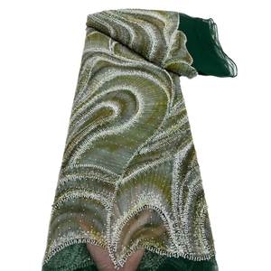 قماش دانتيل جديد من NI.AI بتصميم لؤلؤي مع شبكة وترتر وخرز، قماش دانتيل أورجانزا مع خرز - Product Image 1