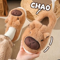 Chaussons d'intérieur en peluche Capybara pour femmes, mignons et de qualité, pour l'hiver, en fourrure moelleuse, avec semelle extérieure pour hommes, motif dessin animé