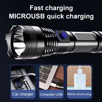 Lampe torche tactique LED avec zoom, 3 modes, rechargeable par USB, batterie au lithium intégrée, corps en ABS, camping, randonnée