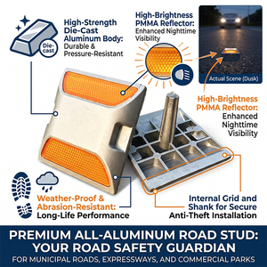 Marcador Reflectante de Doble Cara de Aluminio para Carreteras, Resistente al Agua y al Desgaste, Marcador Elevado para Pavimento, Guía de Tráfico Nocturno - Product Image 4