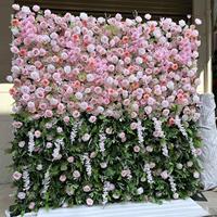 Panneau mural floral décoratif en soie, motif rose artificielle blanche et rose 3D 5D, 2,4 m x 2,4 m, pour décoration de fond