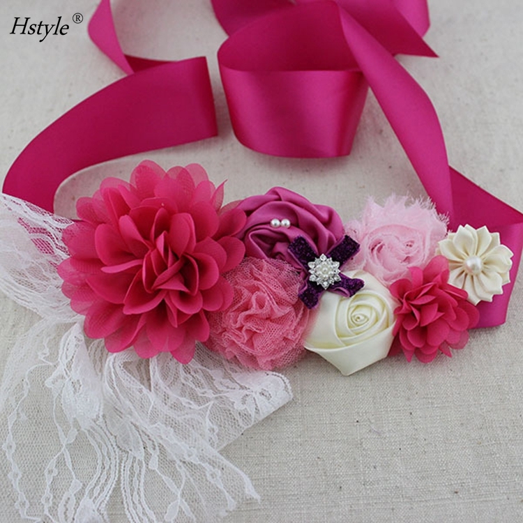 Maternity Sash Mom to Be Floral Sash Pearl Flower Chiffon Belt display picture 1