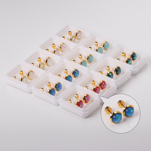 Fashion Stud Earrings Set <b>Round</b> Geometric Opal Inlay Gold Tone Stainless Steel <b>Post</b> Gift Jewelry - Product Image 3