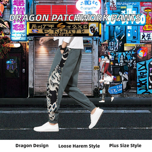 Fashion Casual Chinese Dragon Patchwork Harem <b>Work</b> Pants Men <b>Trousers</b> Plus Size Streetwear Men's Baggy Joggers Sweatpants Mid - Product Image 2
