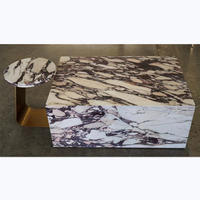 Table basse avec ensemble de table d'appoint, cube de bureau moderne en marbre Naure Table basse de haute qualité Calacatta Viola Plinth