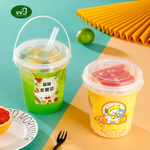 VVG 350/500/700/1000ml Ice Cream Buckets with Lid and Handles Reusable clear Plastic Buckets Cups for Drinks Cocktail <strong>Rum</strong> - Product Image 6