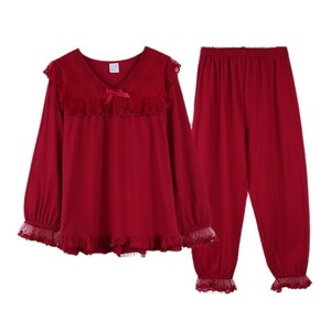 Conjunto de Pijama SUHE PJ-1462 para Mujer, Color Rosa, Manga Larga, con Encaje, Tejido Elástico de Algodón Fino, Ropa de Dormir para Primavera, para el Hogar, Bodas y Fotografía - Product Image 5